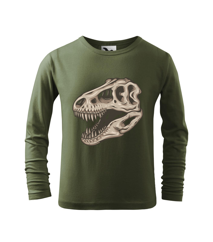 T-Rex koponya - Hosszú ujjú gyerek póló khaki