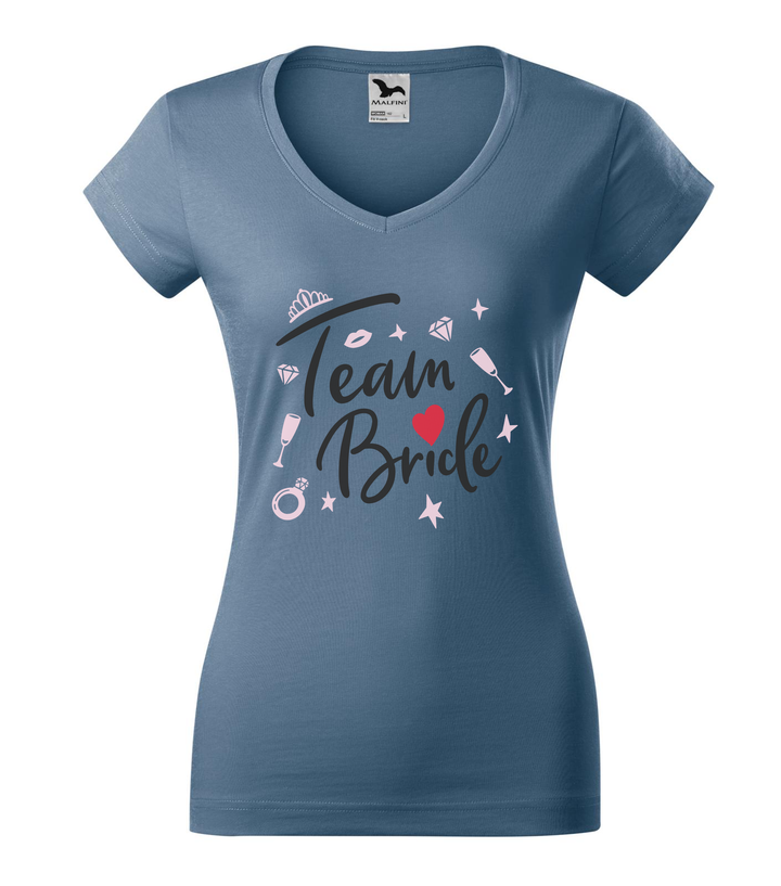 Team bride - V-nyakú női póló farmerkék