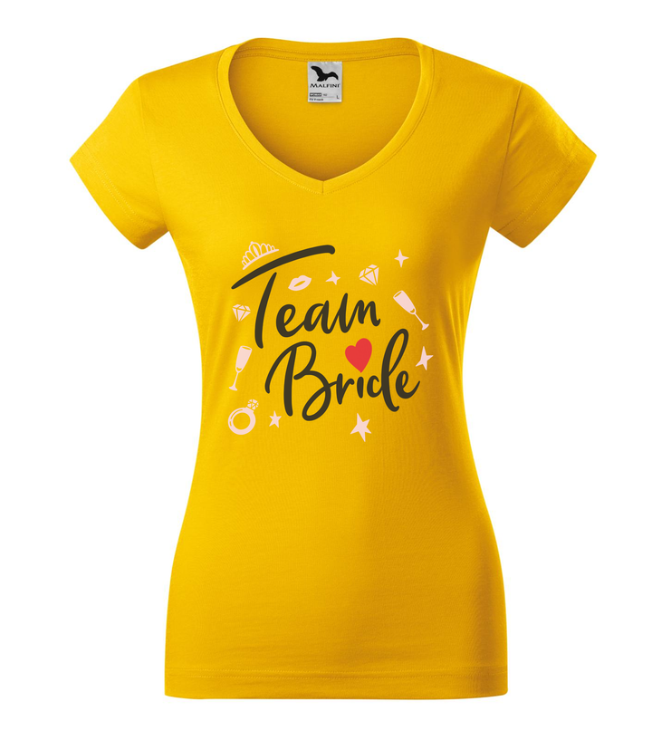 Team bride - V-nyakú női póló sárga