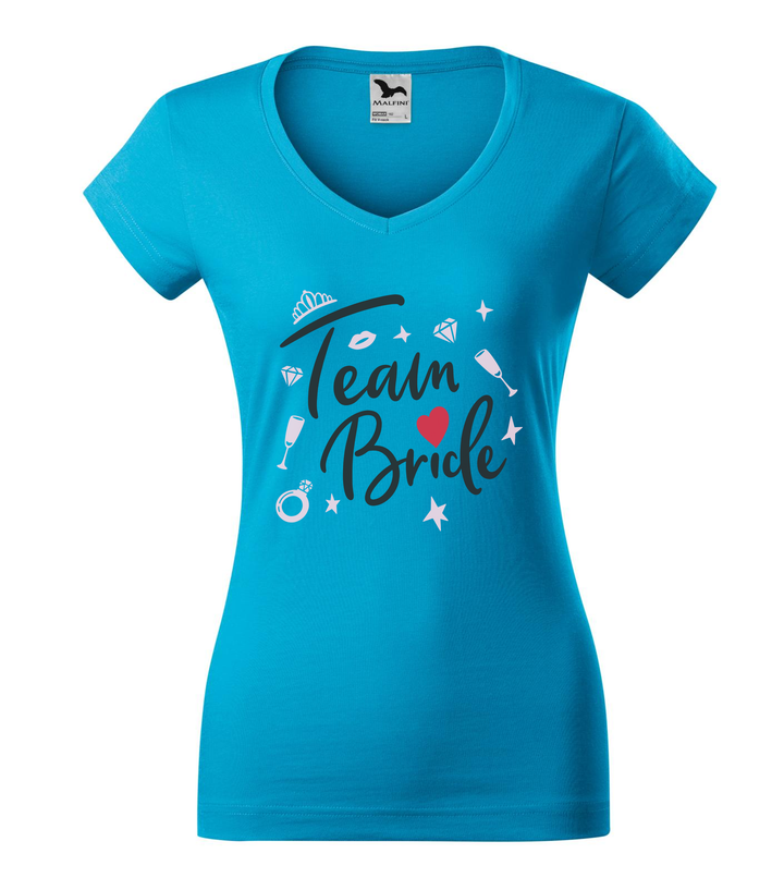 Team bride - V-nyakú női póló türkiz