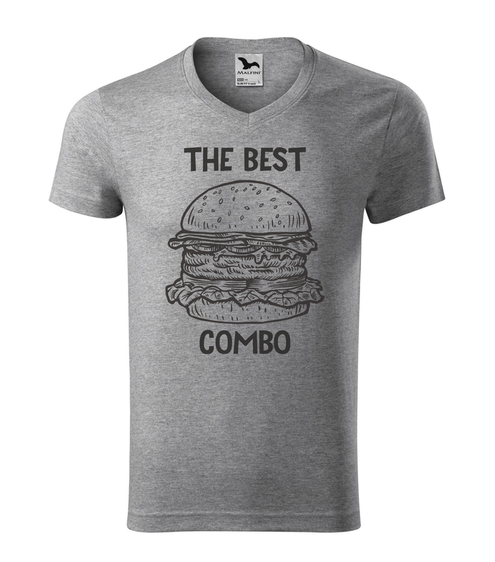 The best combo - Hamburger - V-nyakú férfi póló sötétszürke