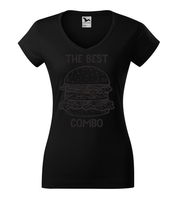 The best combo - Hamburger - V-nyakú női póló fekete