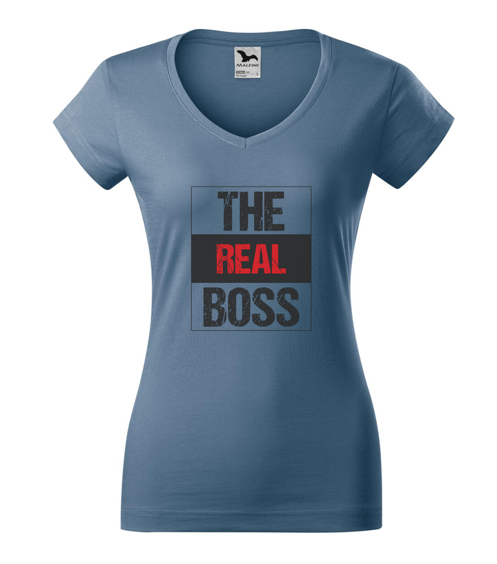 The real boss - V-nyakú női póló farmerkék