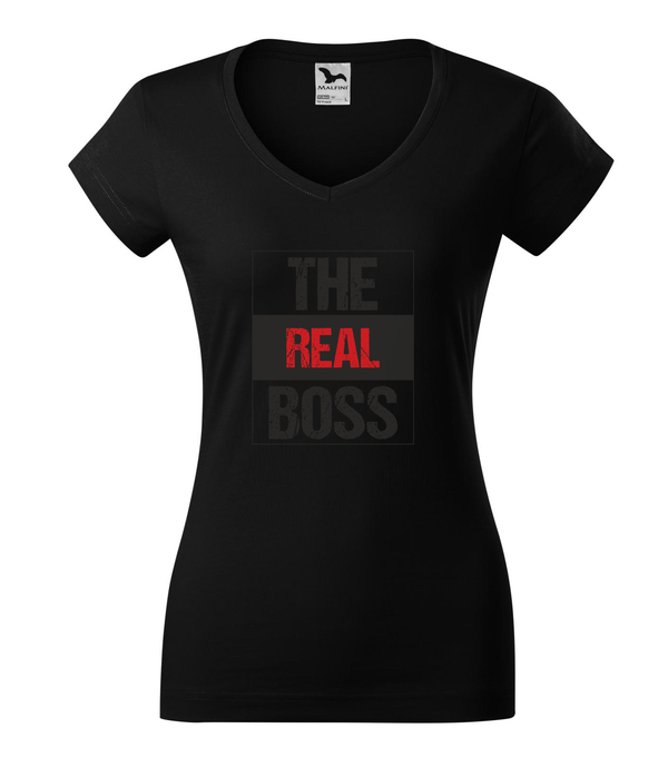 The real boss - V-nyakú női póló fekete