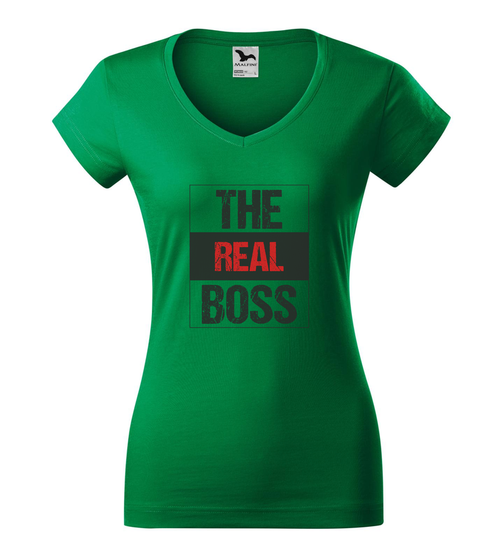 The real boss - V-nyakú női póló fűzöld