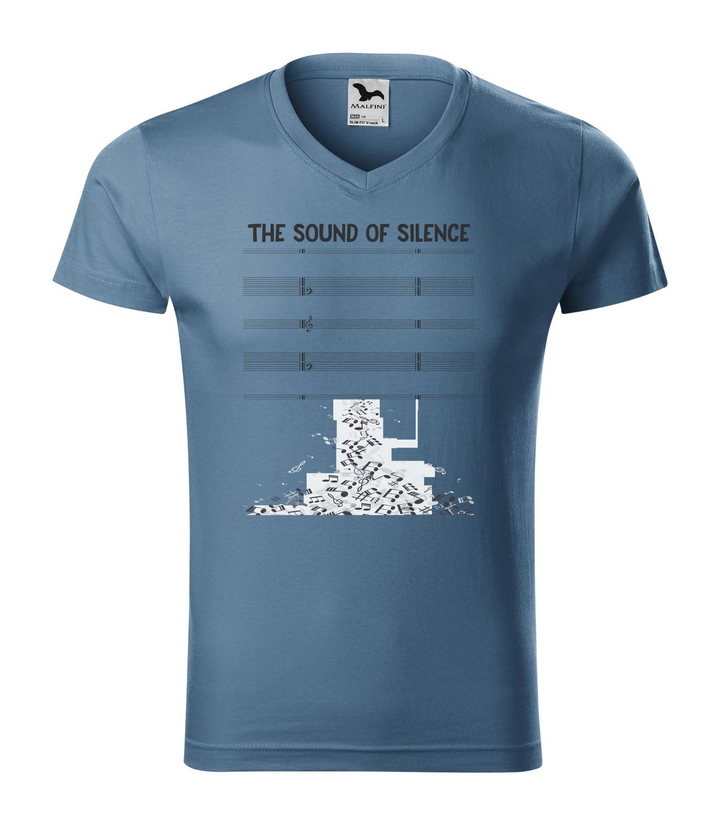 The sound of silence - V-nyakú férfi póló farmerkék