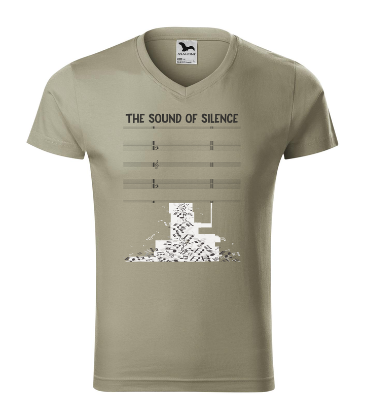 The sound of silence - V-nyakú férfi póló világos khaki