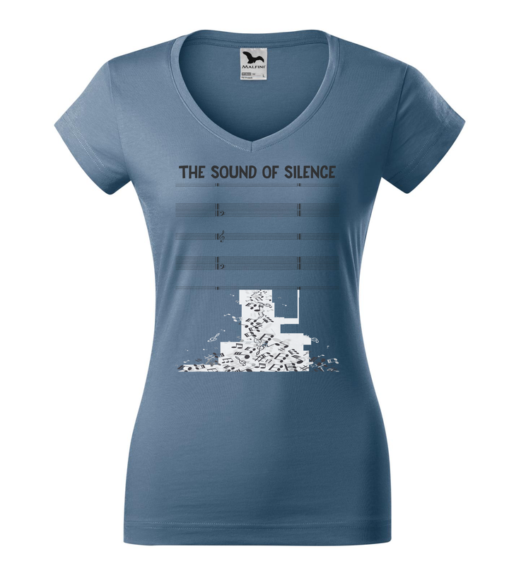 The sound of silence - V-nyakú női póló farmerkék