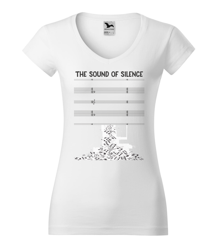 The sound of silence - V-nyakú női póló fehér