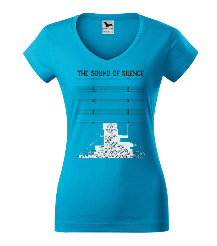 The sound of silence - V-nyakú női póló türkiz