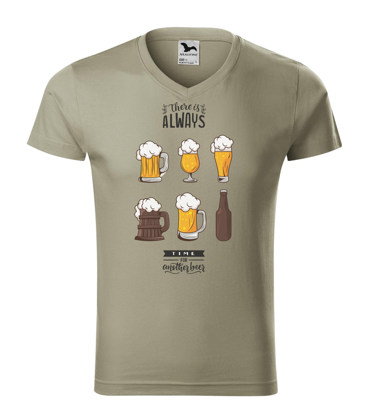 There is always time for another beer - V-nyakú férfi póló világos khaki