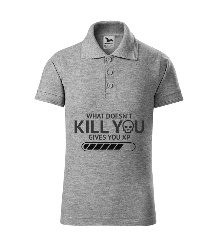 What doesn't kill you gives you xp - Galléros gyerek póló sötétszürke