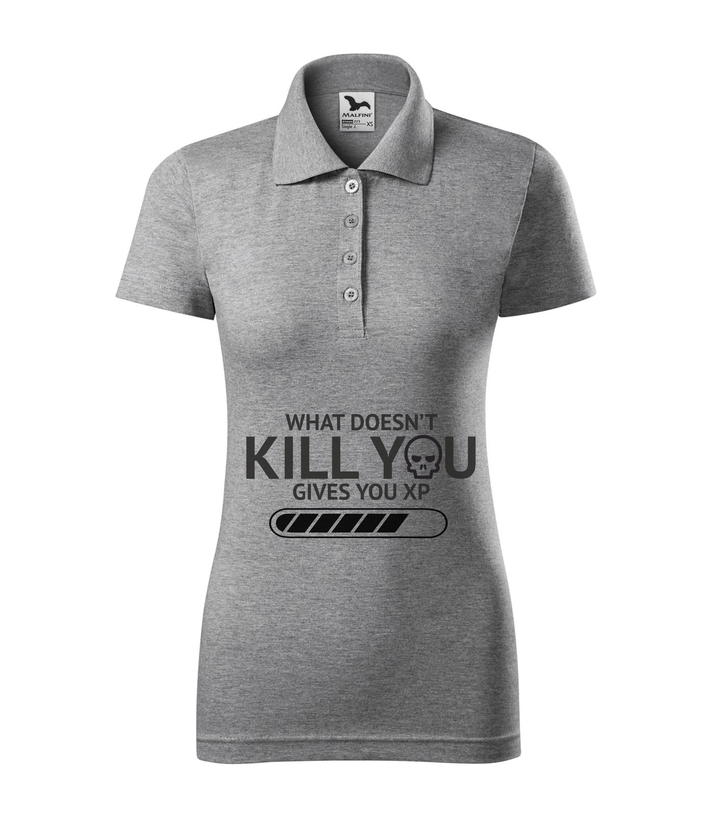 What doesn't kill you gives you xp - Galléros női póló sötétszürke