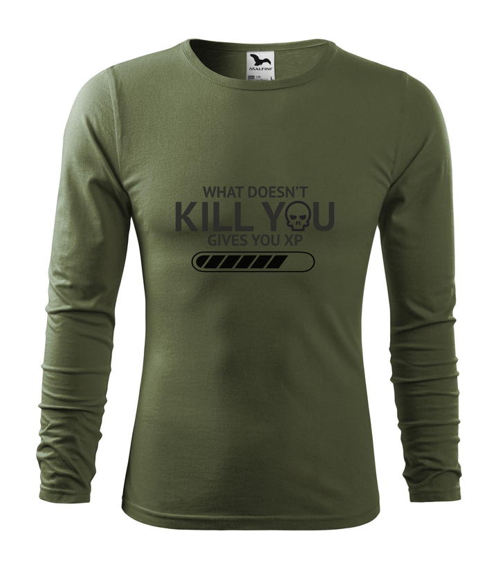 What doesn't kill you gives you xp - Hosszú ujjú férfi póló khaki