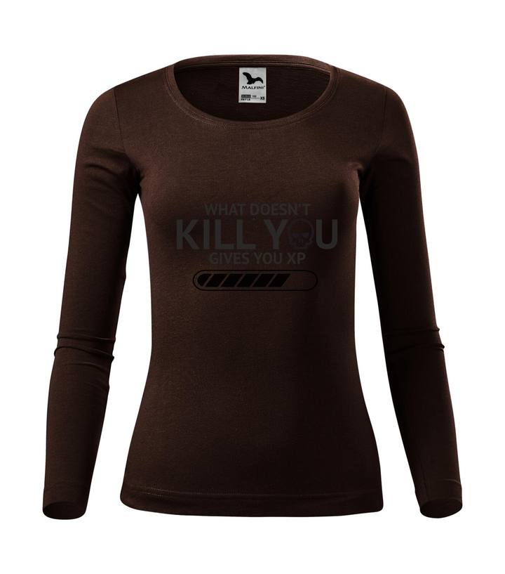 What doesn't kill you gives you xp - Hosszú ujjú női póló kávé