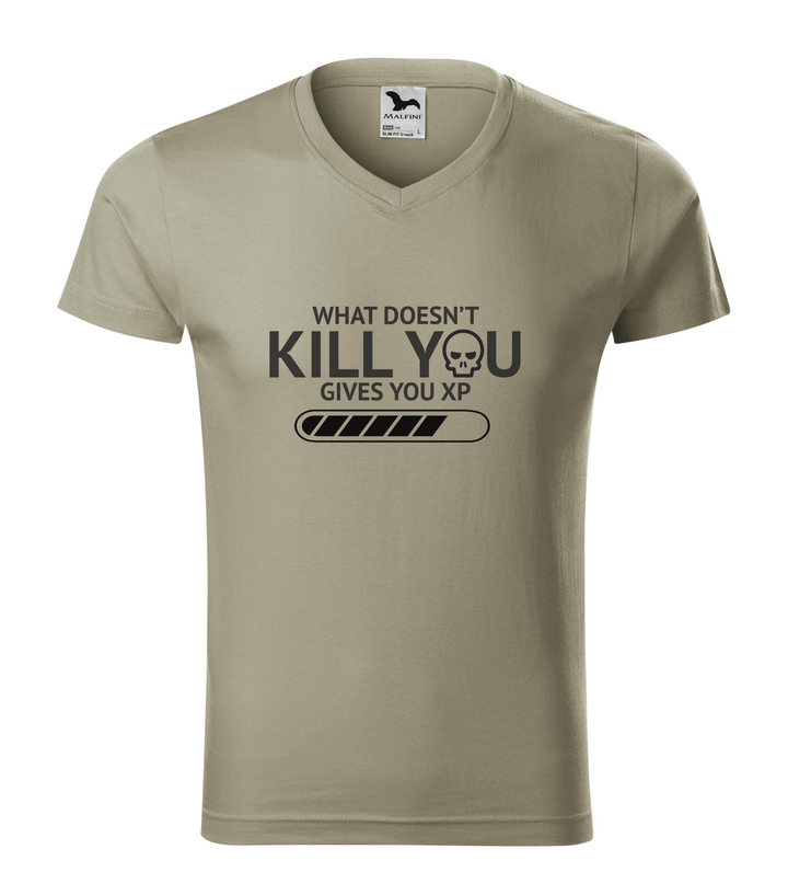 What doesn't kill you gives you xp - V-nyakú férfi póló világos khaki