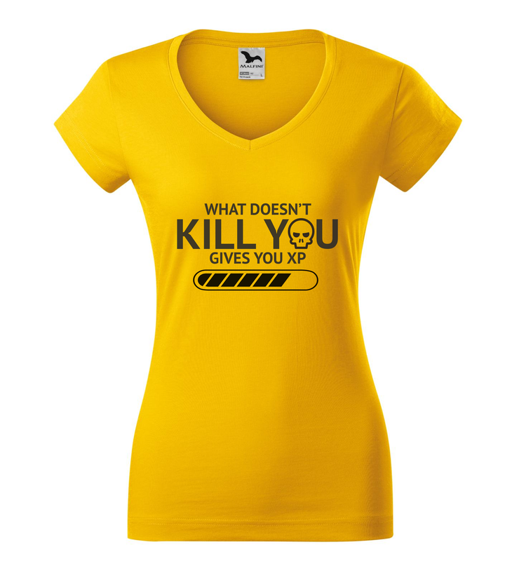 What doesn't kill you gives you xp - V-nyakú női póló sárga