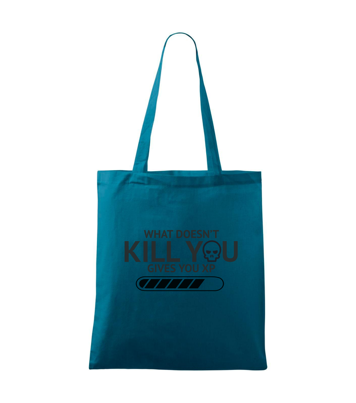 What doesn't kill you gives you xp - Vászontáska (42 x 38 cm) petrol kék