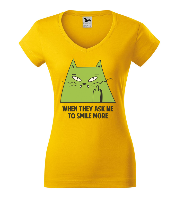 When they ask me to smile more - V-nyakú női póló sárga