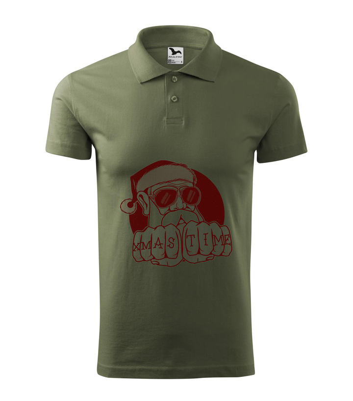 Xmas Time Bad Santa - Galléros férfi póló khaki