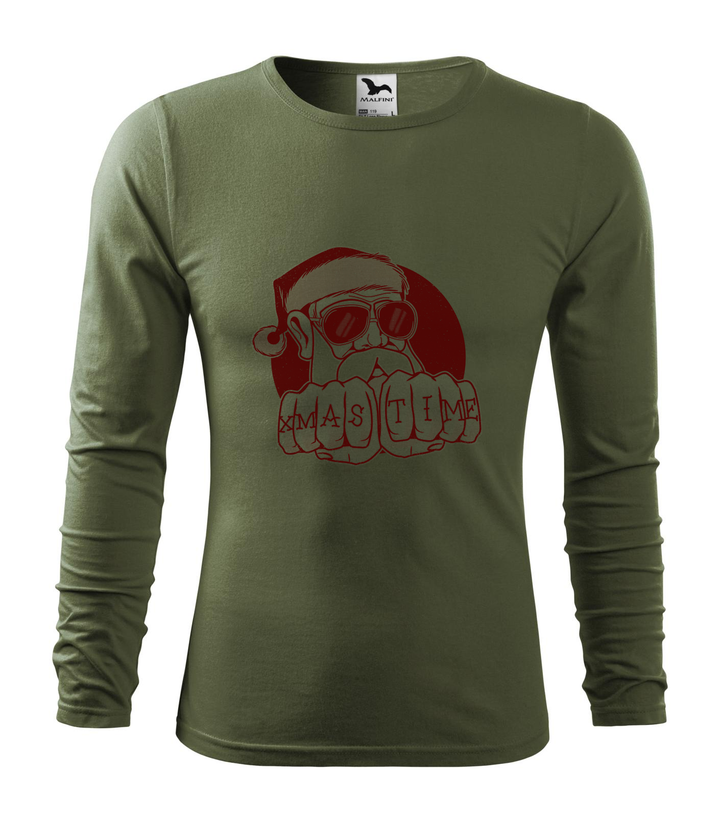 Xmas Time Bad Santa - Hosszú ujjú férfi póló khaki
