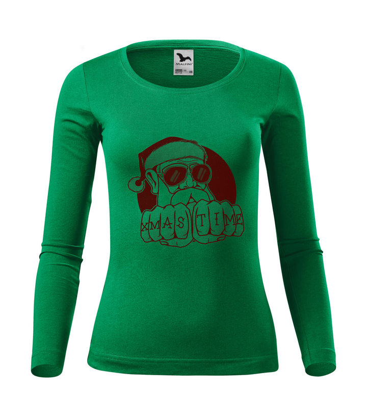 Xmas Time Bad Santa - Hosszú ujjú női póló fűzöld