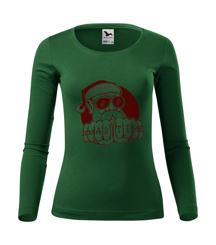 Xmas Time Bad Santa - Hosszú ujjú női póló üvegzöld